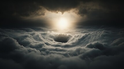 Wall Mural - Cosmic event celestial sun emerging from cloudy universe atmospheric art dramatic sky view enigmatic space concept