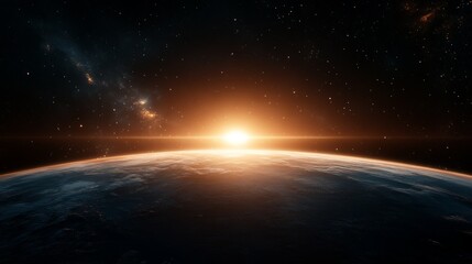 Wall Mural - Cosmic dawn planetary sunrise over the universe space environment celestial viewpoint and a new day