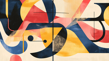 Poster - Intricate painting featuring a captivating geometric pattern constructed with angular lines and flowing curves for a unique visual impact.