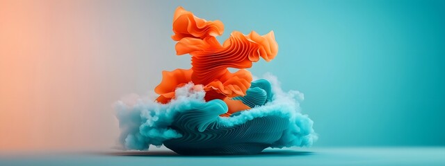 Poster - Undulating azure digital waves crashing across a monochromatic void conveying the dynamic nature of technological evolution through cinematography abstract geometric technique