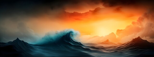 Fototapete - Undulating digital currents of azure hues rippling through a chiaroscuro landscape symbolizing the perpetual advancement and evolution of cutting edge computational networks and technology