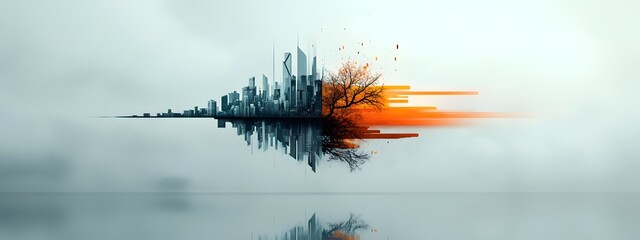 Poster - Vibrant azure digital wavelengths cascading over a stark monochrome urban cityscape
