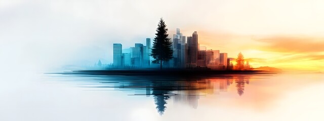 Poster - Vibrant digital pulses rippling through a monochrome cityscape