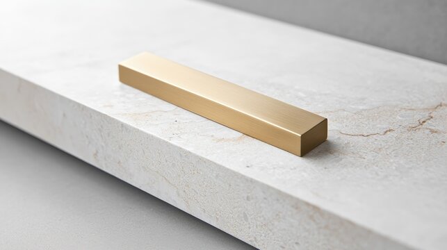 A minimalist approach with a single white gold bar placed on a sleek white marble surface.
