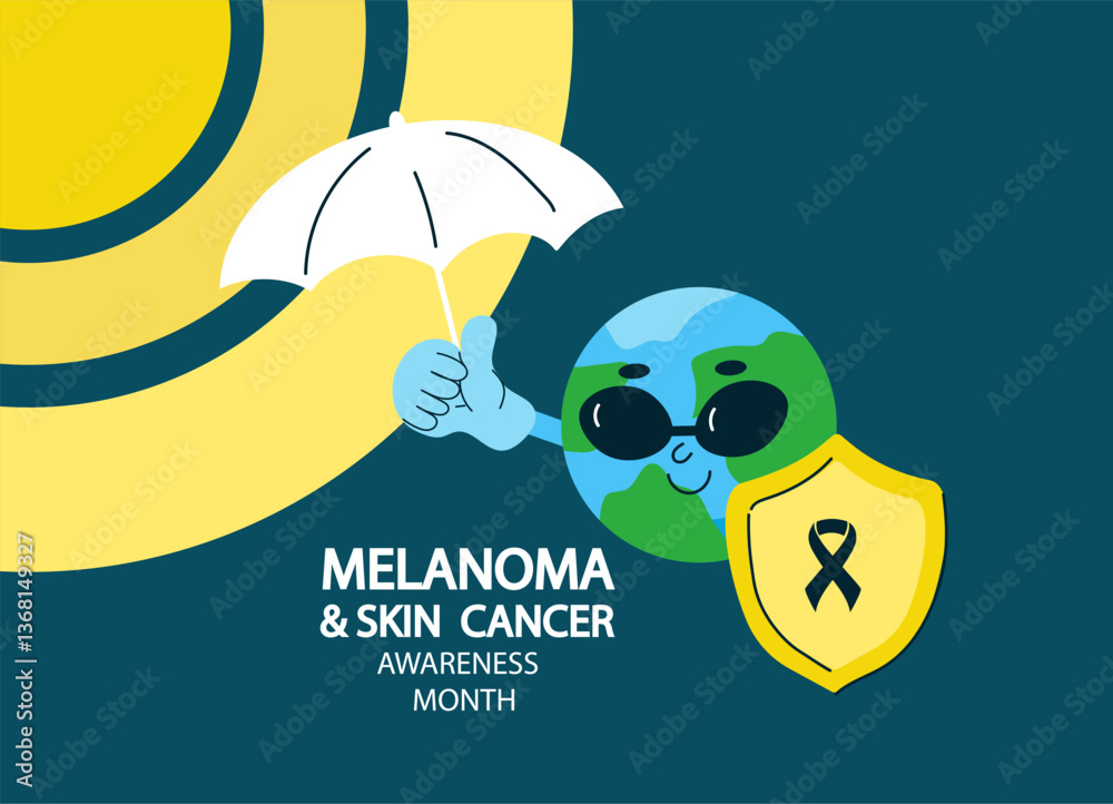 Melanoma and skin cancer awareness month banner. Sun and earth planet ...