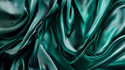 Poster - Luxurious green silk fabric flowing seamlessly with liquid emerald and obsidian creating a stunning and elegant visual experience.