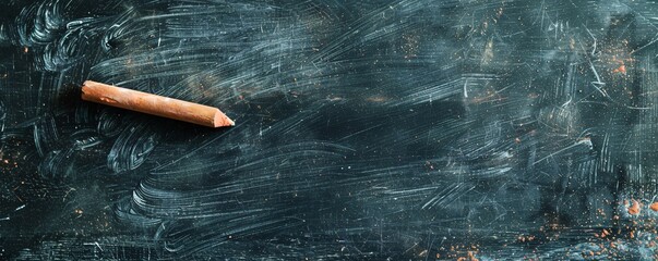 Aufkleber - Single piece of orange chalk on an empty chalkboard surface with chalk dust texture