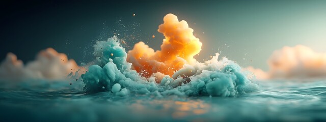 Poster - Captivating azure digital tides surging across a monochromatic expanse symbolizing the infinite exchange of cutting edge information  This visually striking and mesmerizing digital artwork