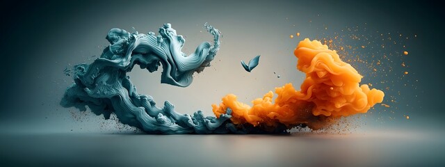 Poster - captivating cerulean digital fluid forms ebbing and flowing across a dusky high contrast environment