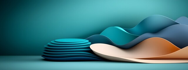 Poster - Captivating digital waves in shimmering azure hues flowing and rippling through a minimalist monochrome landscape symbolizing the dynamic progress and evolution of modern technology