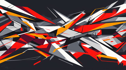 Aufkleber - A collection of red and white triangles forming a dynamic and fragmented pattern of energetic geometric shapes layered together.