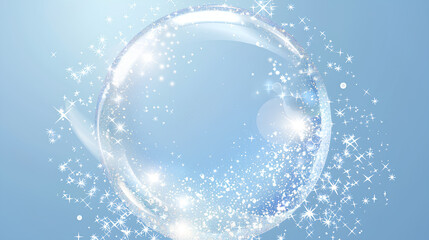 Wall Mural - large soap bubble with glitter and stars on a blue background, vector illustration. white bubbles su