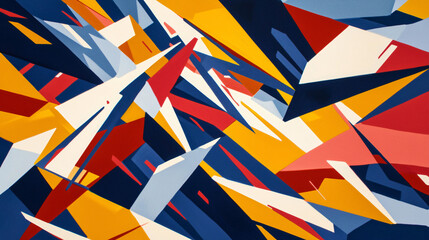 Poster - Colorful abstract painting featuring overlapping angular shapes arranged to create a captivating and dynamic visual experience of color.