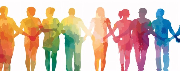 Poster - Varied group of individuals walking hand in hand in a display of solidarity and encouragement