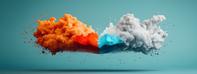 Poster - Icy Glacier Meets Scorching Inferno   Vibrant Digital Depicting the Clash of Elemental Forces in an Abstract Dramatic Landscape