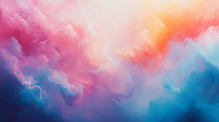 Poster - Abstract painting featuring a blend of pink orange and blue hues creating a dreamy effect