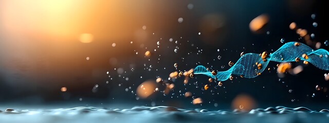 Fototapete - Luminous blue digital waves surging over a dramatic dark and light backdrop evoking the boundless potential of data driven systems and the dynamic fluid nature of information and technology