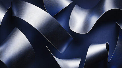 Poster - elegant blue and white background with a sleek dance of deep navy and glowing silver forming a harmo