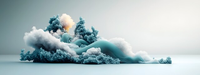 Poster - Mesmerizing azure digital tides crashing against a stark monochrome horizon evoking the flowing dynamism of data streams  Undulating fractal forms luminescent tendrils pulsing energy fields