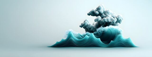 Poster - Mesmerizing azure digital tides crashing against a stark monochrome horizon evoking the flowing dynamism of data streams  Undulating fractal forms luminescent tendrils pulsing energy fields