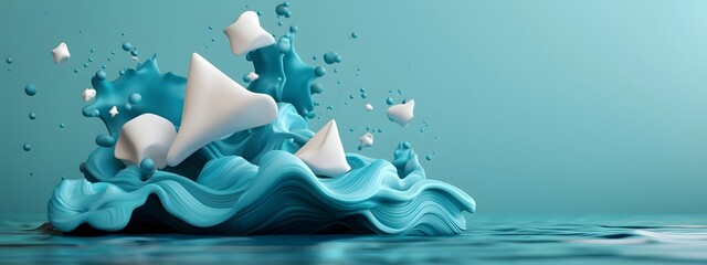 Poster - Mesmerizing blue digital waves in a dynamic rippling motion contrasting dark and white surface showcasing fluid technological progress and captivating digital art with a