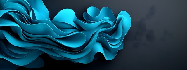 Poster - mesmerizing blue digital waves swirling and undulating across a stark black and white expanse evokin