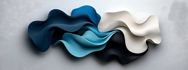 Poster - Mesmerizing digital rollers in captivating indigo hues cascading and rippling across a minimalist black and white plane