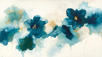 Poster - Delicate blue flowers set against a crisp white background creating a sophisticated blend of colors for an artistic appeal.