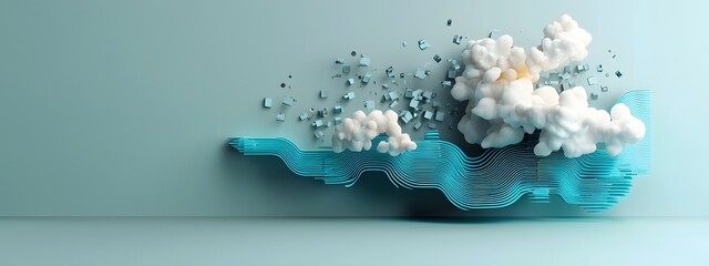 Poster - Prismatic azure digital breakers cascading across a muted grayscale landscape