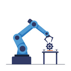 Poster - Robotic arm performing precise tasks in a minimal design vector illustration