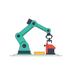 Poster - Robotic arm performing precise movements in flat design vector art