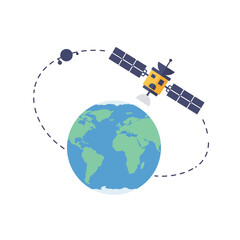 Poster - Satellite orbiting Earth in flat design style vector art
