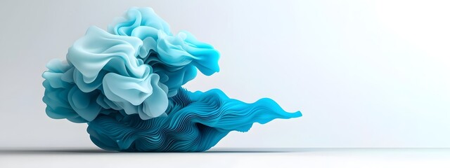 Poster - Radiant electric blue digital waves dynamic and undulating traversing a stark contrasting plane of deep shadows and pristine white spaces