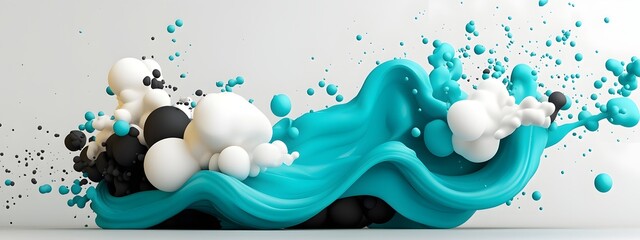Poster - Shimmering azure digital currents cascading over a severe black and white expanse expressing the unbridled vitality of advanced futurism