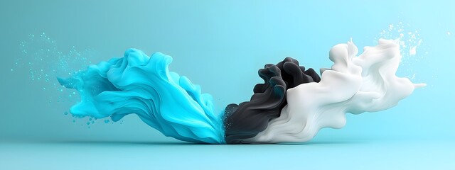 Poster - Shimmering azure digital currents gracefully cascading over a stark black and white expanse embodying the unbridled vitality and captivating essence of advanced futurism