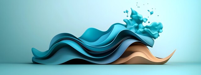 Poster - shimmering azure digital waveforms undulating across a sleek minimalist landscape embodying the unst