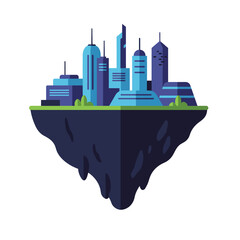 Poster - Floating futuristic cityscape with minimal design elements in vibrant colors vector illustration