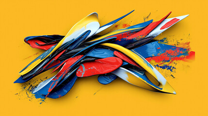 Poster - A bunch of paint splats creating a vibrant composition of jagged geometric shapes and playful colors in a dynamic artistic display.
