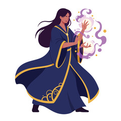 Poster - Enchanting female sorceress casting spells in flat design vector art