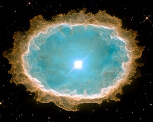 a stunning celestial nebula showcasing a vibrant blue and orange hue