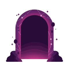 Poster - Archway design transition from empty to filled with cosmic elements in flat vector art