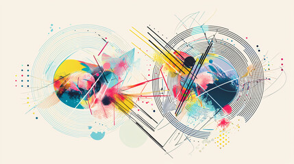 Poster - a stunning colorful abstract design featuring layered geometric shapes and circular forms creating a