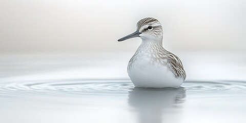 Poster - Bird wading through calm water in a serene natural setting during early morning light