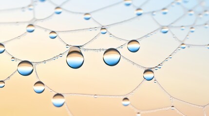 Breathtaking Macro Photograph of Dewdrops Clinging to Intricate Spider Web in Golden Light