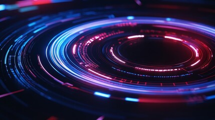 Poster - Abstract digital background with vibrant circular patterns and glowing lines in motion