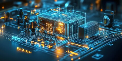 Poster - Close-up shows intricate blue and gold computer circuit board design