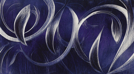 Aufkleber - abstract painting with white lines and cosmic swirls in deep navy and silver hues creating an intrig