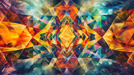 Poster - Colorful abstract background illustrating the exploration of time and space through geometric patterns and dynamic colors in artistic form.