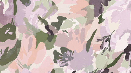 Poster - Unique camouflage pattern in an abstract floral design featuring muted shades of pink and lavender for a subtle artistic appeal.