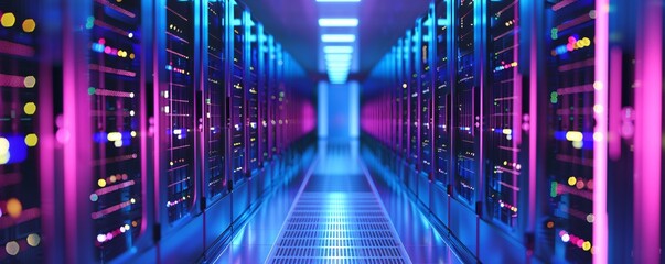 Aufkleber - Server room data center showing network connectivity with big data flow, information technology concept